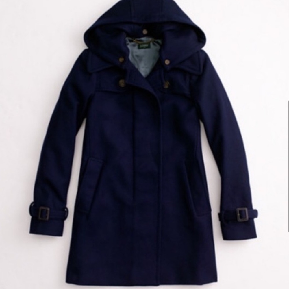 J. Crew Navy Wool Hooded Duffle Coat - Picture 4 of 9
